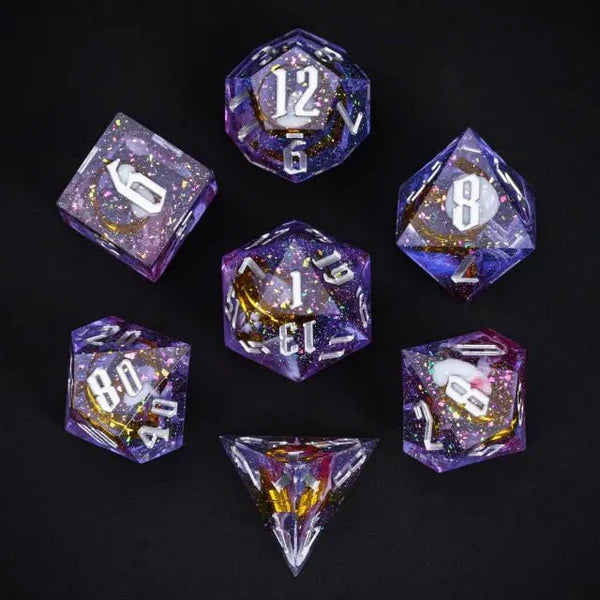 Nerd Gear: The Astral Coil – 7pc Handmade Sharp Edge Resin Dice Set