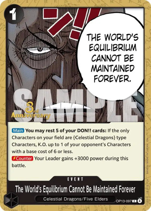The World's Equilibrium Cannot Be Maintained Forever (OP13-097) [Carrying On His Will: 3rd Anniversary Tournament Cards]