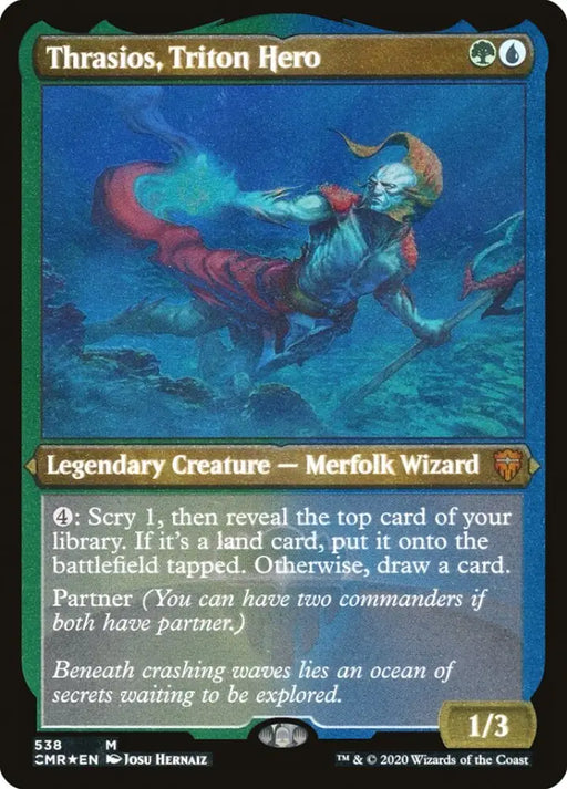 Thrasios Triton Hero (Etched) [Commander Legends] - MTG Single