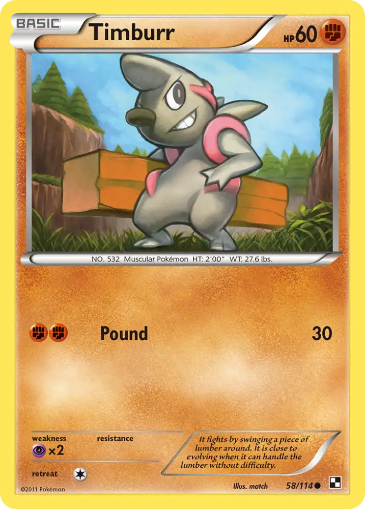 Timburr (58/114) [Black & White: Base Set] - Pokemon Single