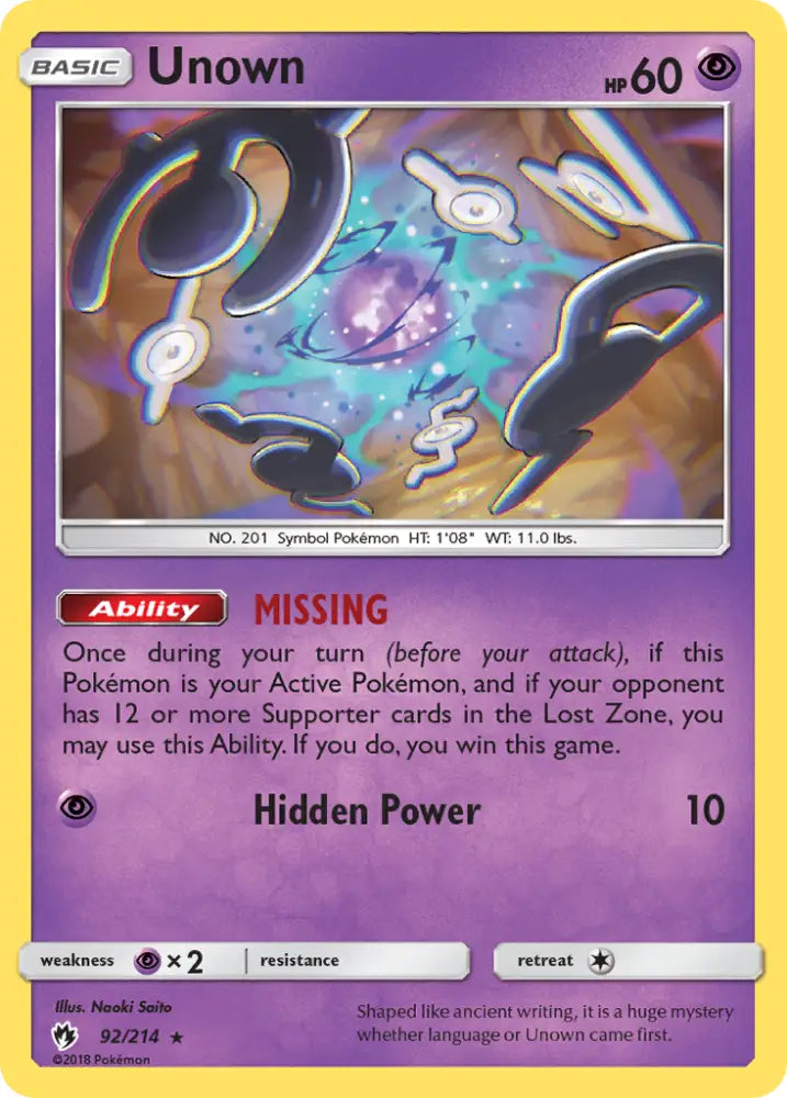 Unown (92/214) [Sun & Moon: Lost Thunder] - Pokemon Single