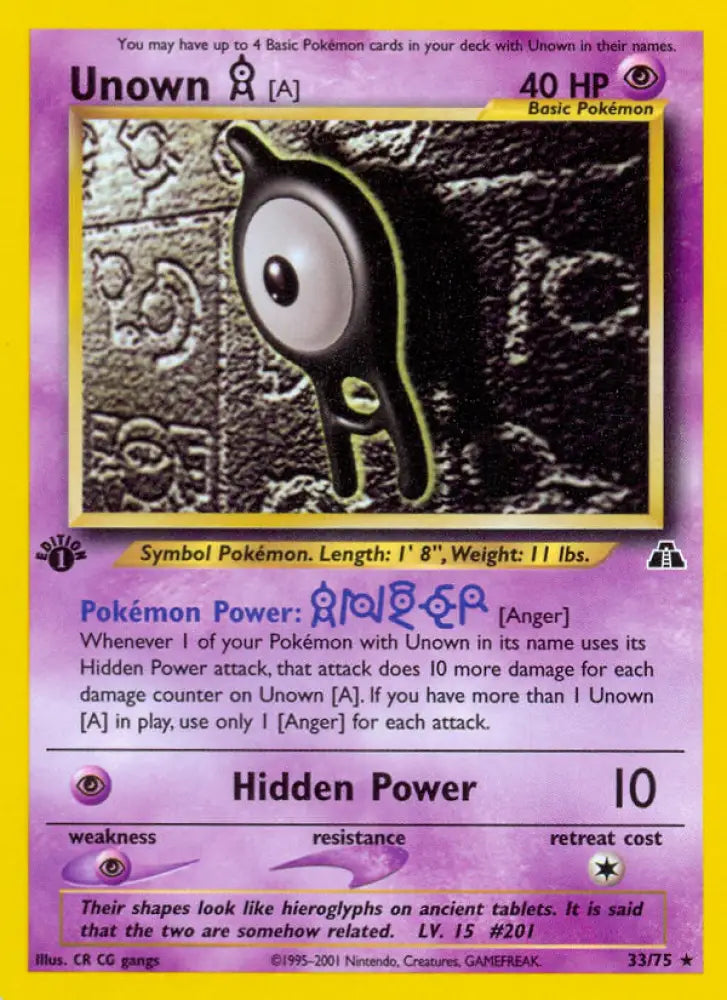 Unown [A] (33/75) [Neo Discovery 1st Edition] - Pokemon Single
