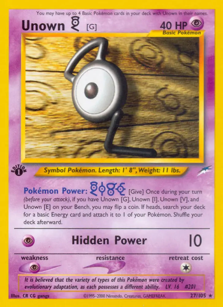 Unown [G] (27/105) [Neo Destiny 1st Edition] - Pokemon Single