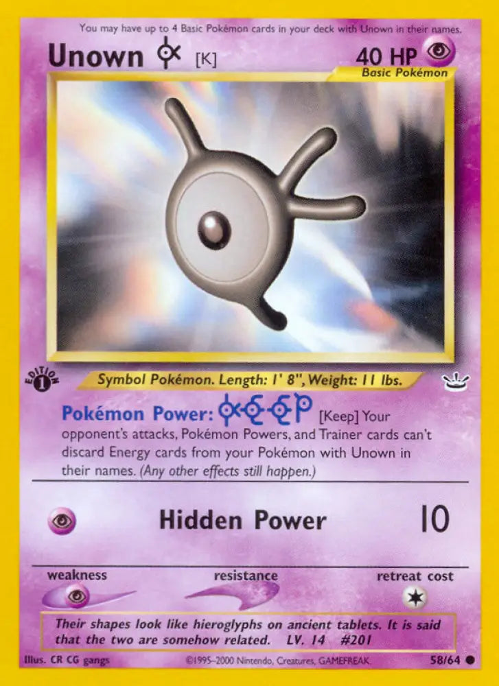 Unown [K] (58/64) [Neo Revelation 1st Edition] - Pokemon Single