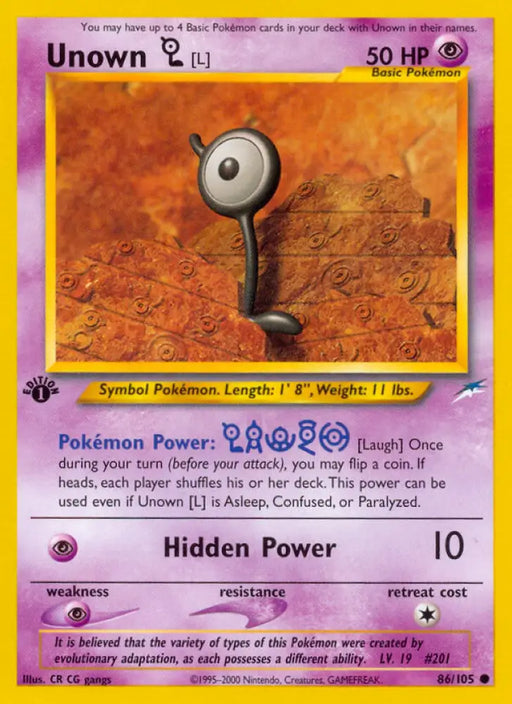 Unown [L] (86/105) [Neo Destiny 1st Edition] - Pokemon Single