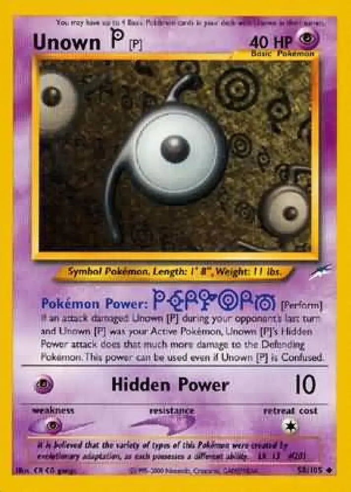 Unown [P] (58/105) [Neo Destiny Unlimited] - Pokemon Single