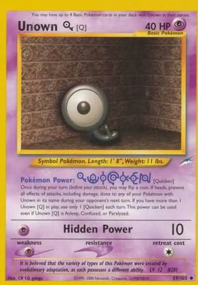 Unown [Q] (59/105) [Neo Destiny Unlimited] - Pokemon Single