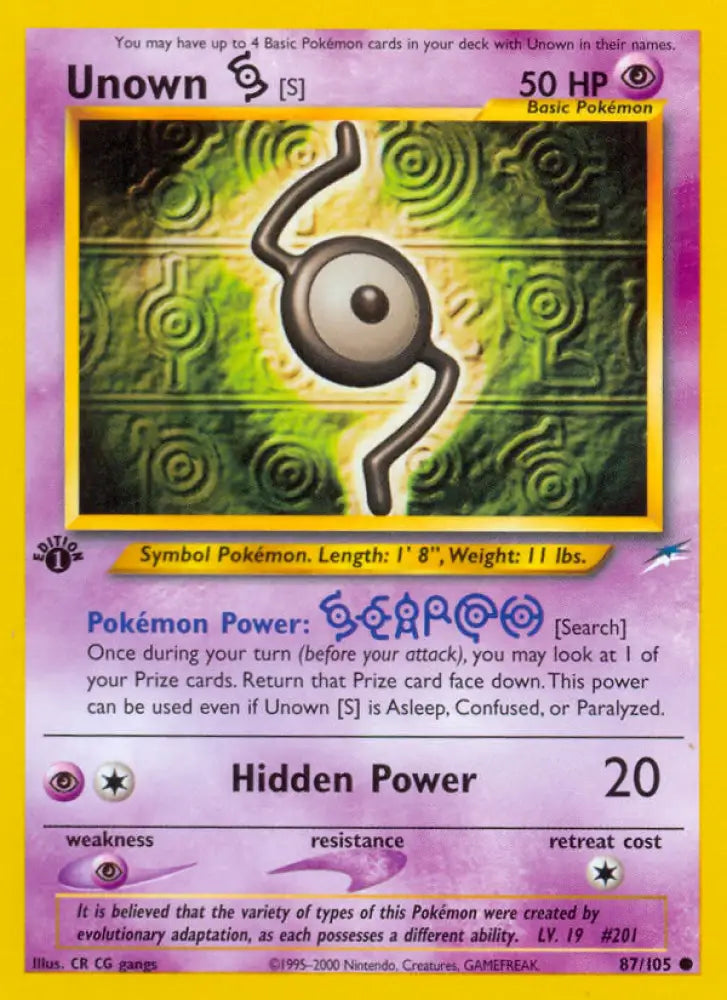 Unown [S] (87/105) [Neo Destiny 1st Edition] - Pokemon Single