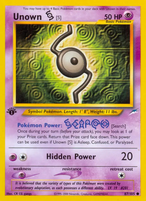 Unown [S] (87/105) [Neo Destiny 1st Edition] - Pokemon Single