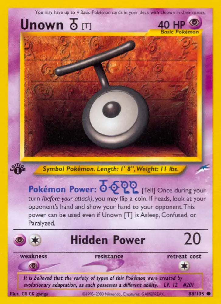 Unown [T] (88/105) [Neo Destiny 1st Edition] - Pokemon Single