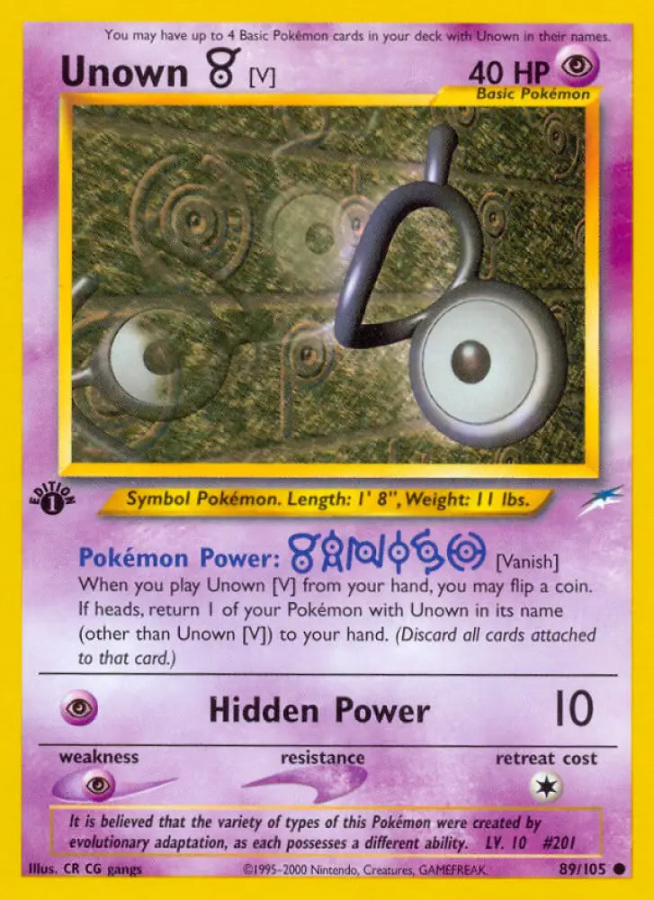 Unown [V] (89/105) [Neo Destiny 1st Edition] - Pokemon Single