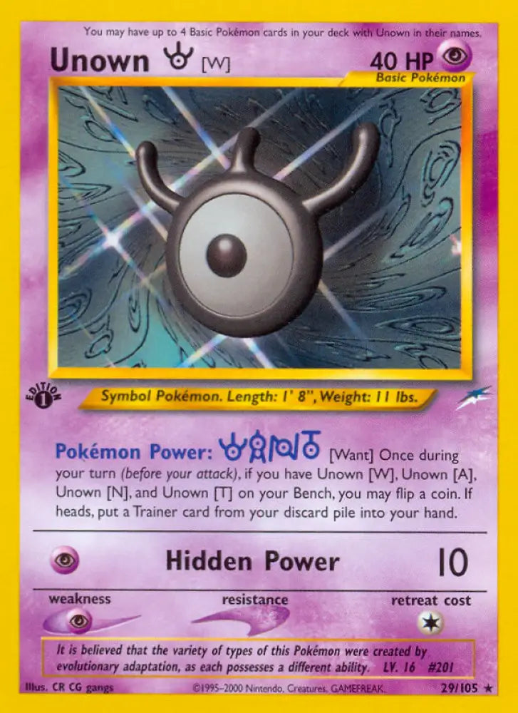 Unown [W] (29/105) [Neo Destiny 1st Edition] - Pokemon Single