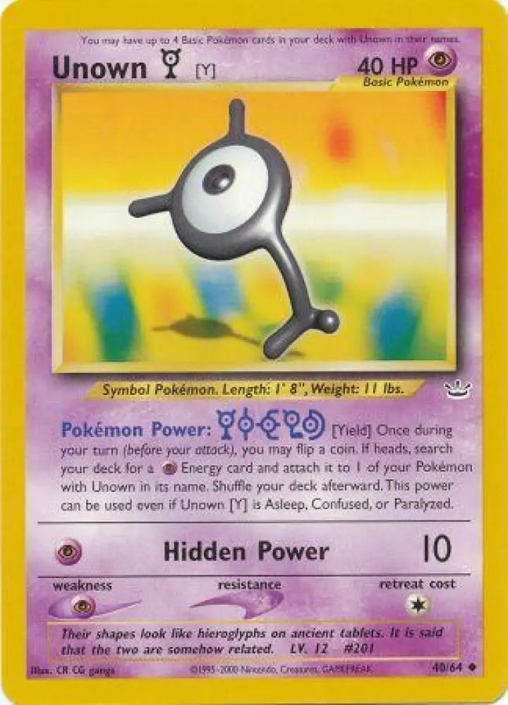 Unown [Y] (40/64) [Neo Revelation Unlimited] - Pokemon Single