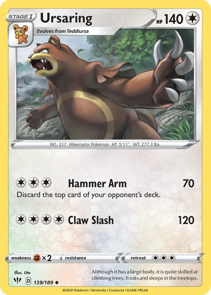 Ursaring (139/189) [Sword & Shield: Darkness Ablaze] - Pokemon Single