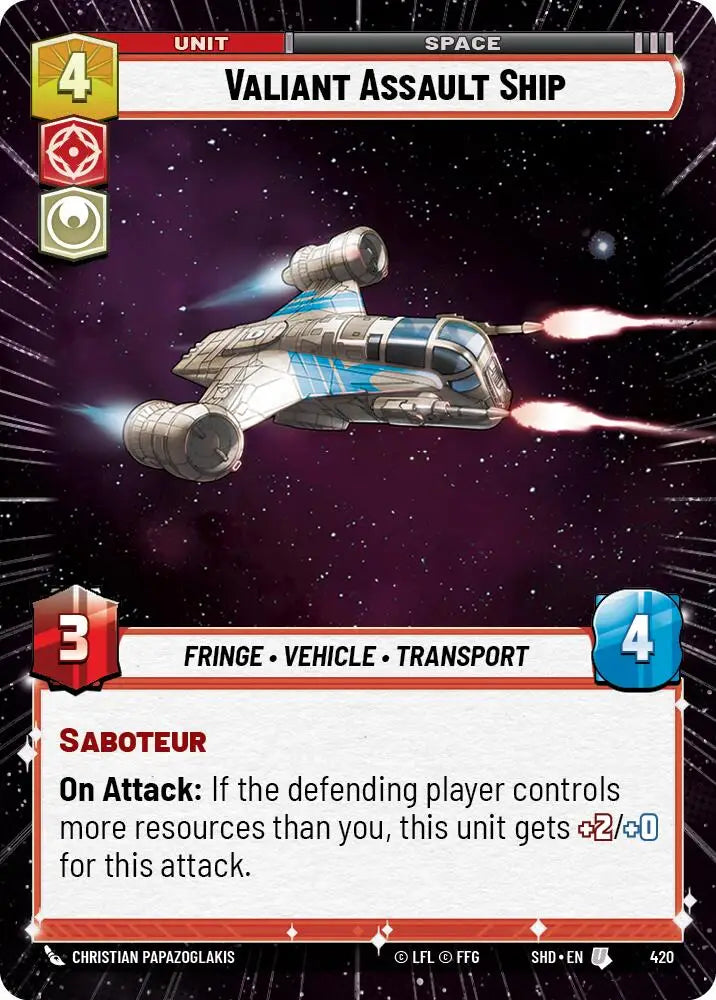 Valiant Assault Ship (Hyperspace) (420) [Shadows of the Galaxy] - Star Wars: Unlimited Single