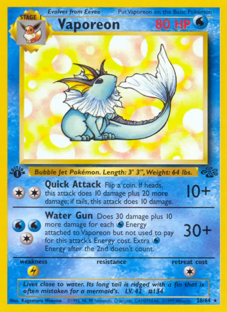 Vaporeon (28/64) [Jungle 1st Edition] - Pokemon Single