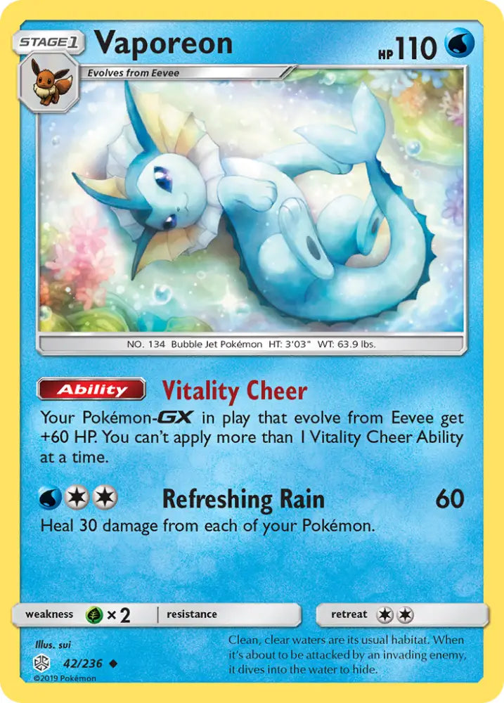 Vaporeon (42/236) [Sun & Moon: Cosmic Eclipse] - Pokemon Single