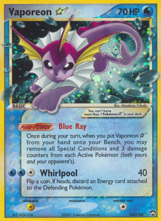Vaporeon Star (102/108) [EX: Power Keepers] - Pokemon Single
