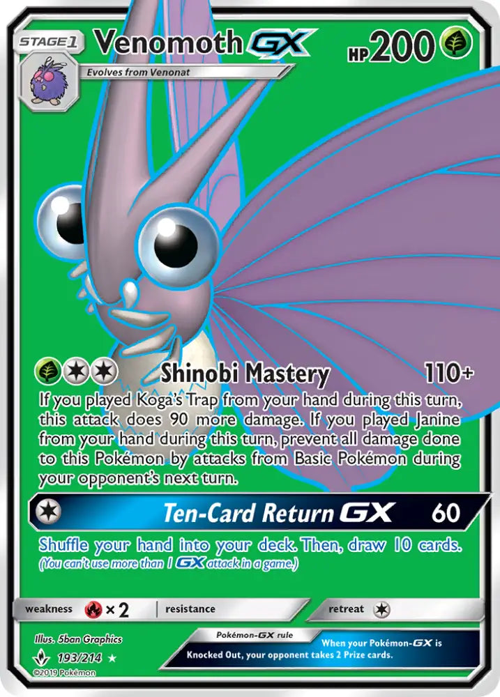 Venomoth GX (193/214) [Sun & Moon: Unbroken Bonds] - Pokemon Single