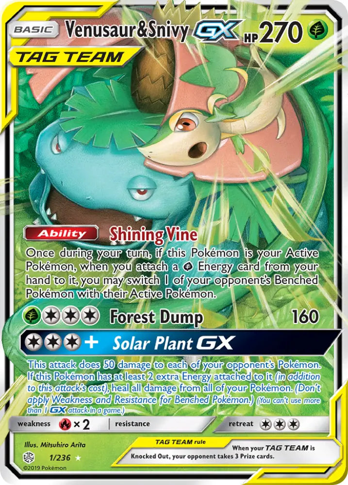 Venusaur & Snivy GX (1/236) [Sun & Moon: Cosmic Eclipse] - Pokemon Single