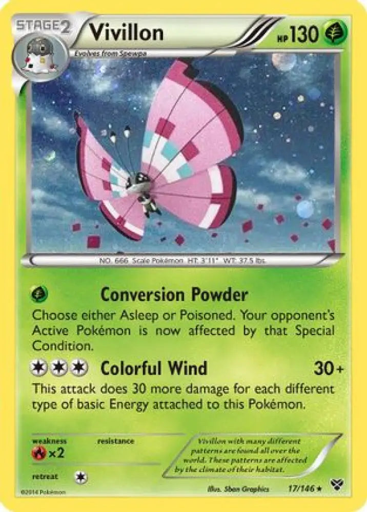 Vivillon (17/146) (Meadow Form/Pink Wings) (Cosmos Holo) [XY: Base Set] - Pokemon Single