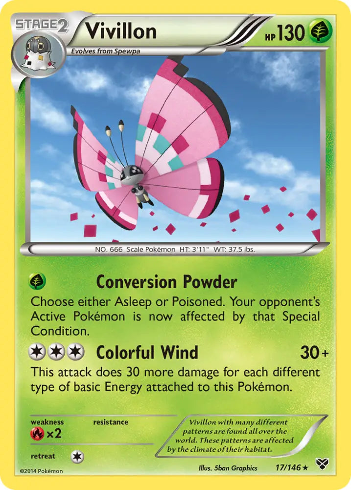 Vivillon (17/146) (Meadow Form/Pink Wings) [XY: Base Set] - Pokemon Single