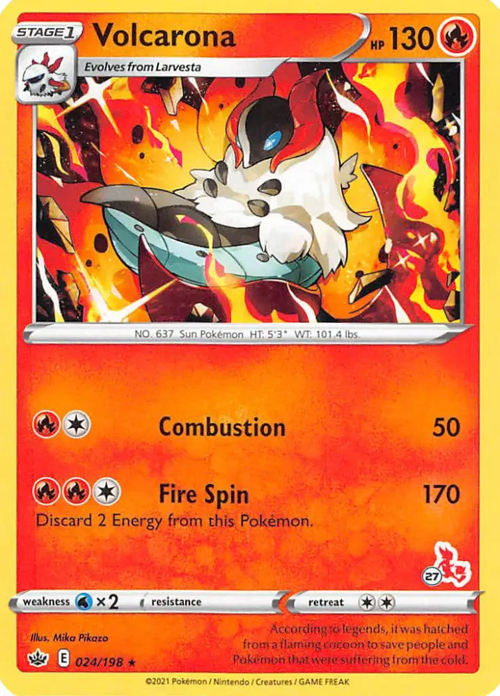 Volcarona (24/198) (Cinderace Stamp #27) [Battle Academy 2022] - Pokemon Single
