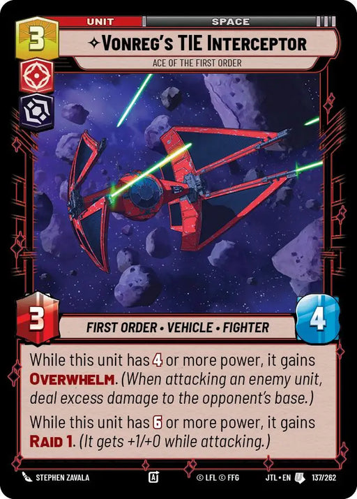 Vonreg’s TIE Interceptor - Ace of the First Order (137/262) [Jump to Lightspeed] - Star Wars: Unlimited Single