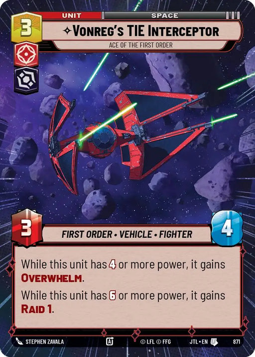 Vonreg’s TIE Interceptor - Ace of the First Order (Hyperspace Foil) (871) [Jump to Lightspeed] - Star Wars: Unlimited