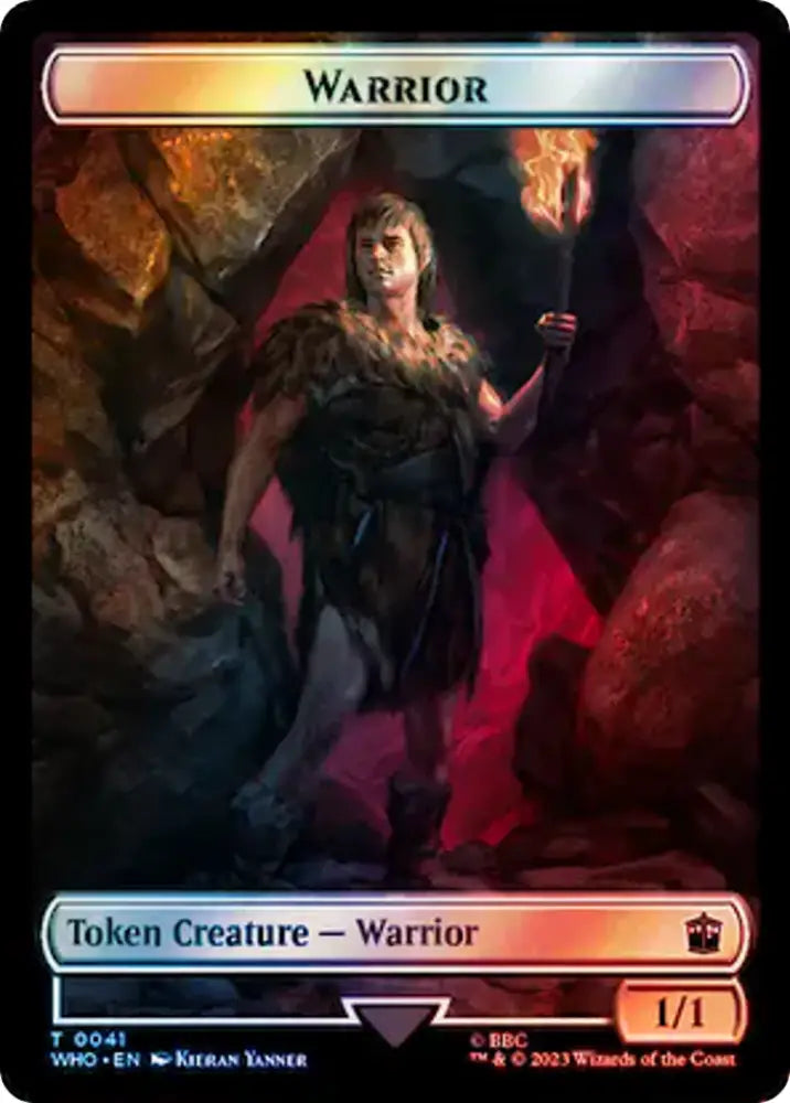 Warrior // Cyberman Double-Sided Token (Surge Foil) [Doctor Who Tokens] - MTG Single
