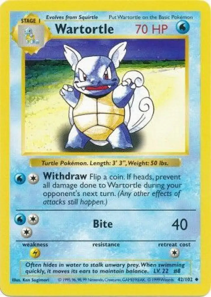 Wartortle (42/102) [Base Set Shadowless Unlimited] - Pokemon Single
