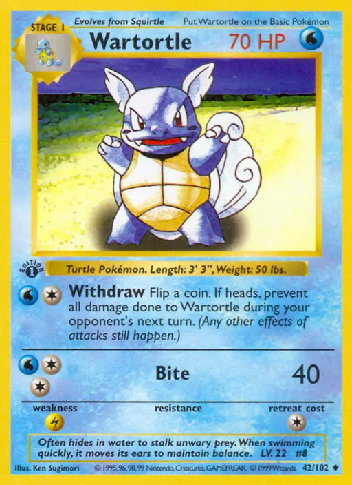 Wartortle (42/102) (Shadowless) [Base Set 1st Edition] - Pokemon Single