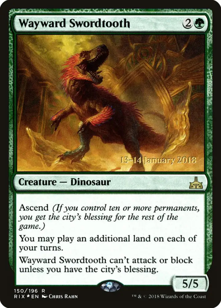 Wayward Swordtooth [Rivals of Ixalan Prerelease Promos] - MTG Single