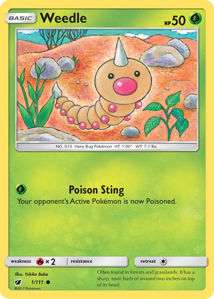 Weedle (1/111) [Sun & Moon: Crimson Invasion] - Pokemon Single