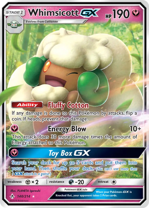 Whimsicott GX (140/214) [Sun & Moon: Unbroken Bonds] - Pokemon Single