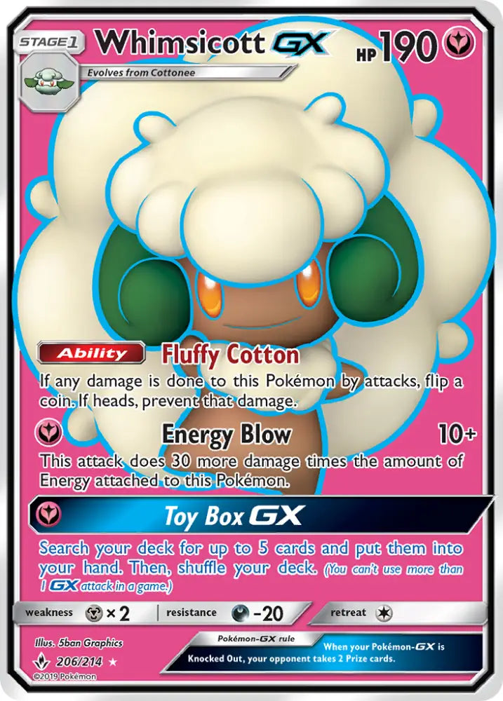 Whimsicott GX (206/214) [Sun & Moon: Unbroken Bonds] - Pokemon Single