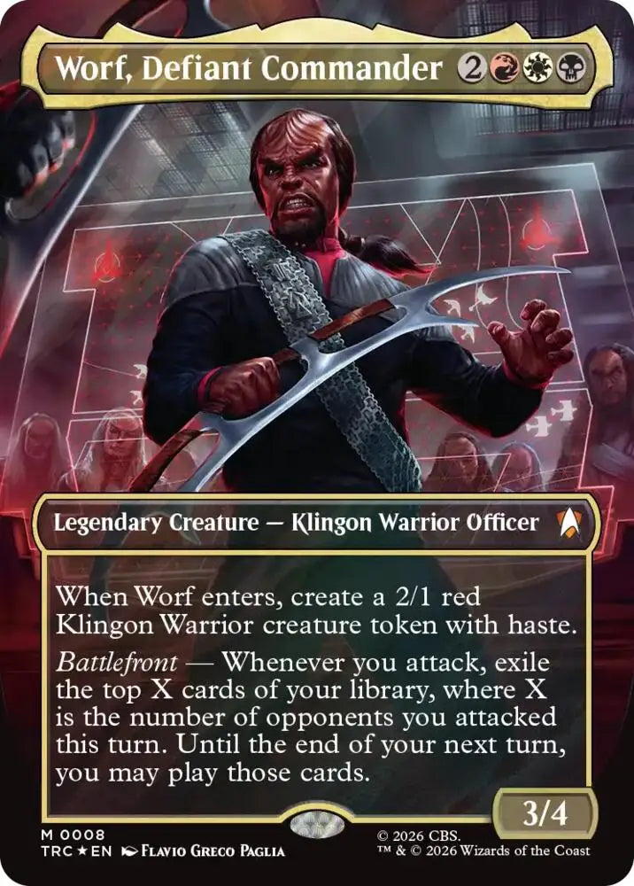 Worf, Defiant Commander (Borderless) (Surge Foil) (8) [Star Trek Commander]