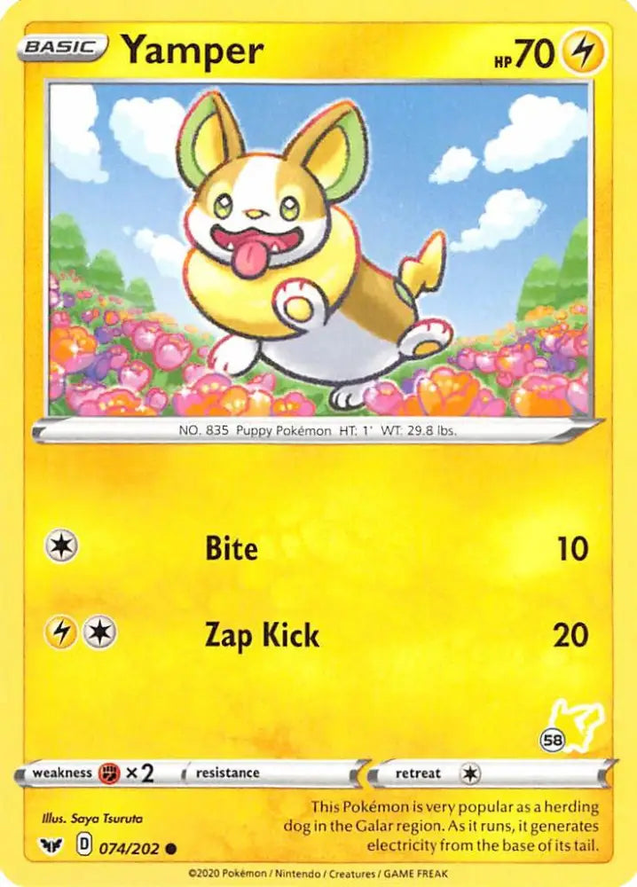 Yamper (074/202) (Pikachu Stamp #58) [Battle Academy 2022] - Pokemon Single