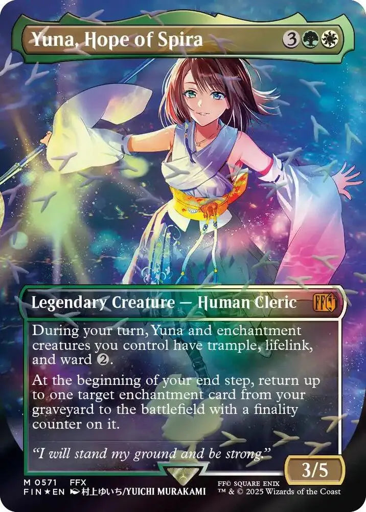 Yuna, Hope of Spira (Borderless) (Chocobo Track Foil) (571) [Final Fantasy]