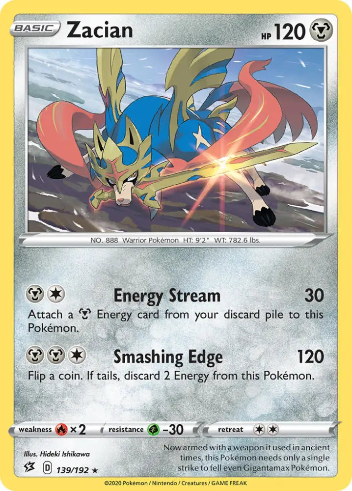 Zacian (139/192) (Cracked Ice Holo) (Theme Deck Exclusives) [Sword & Shield: Rebel Clash] - Pokemon Single