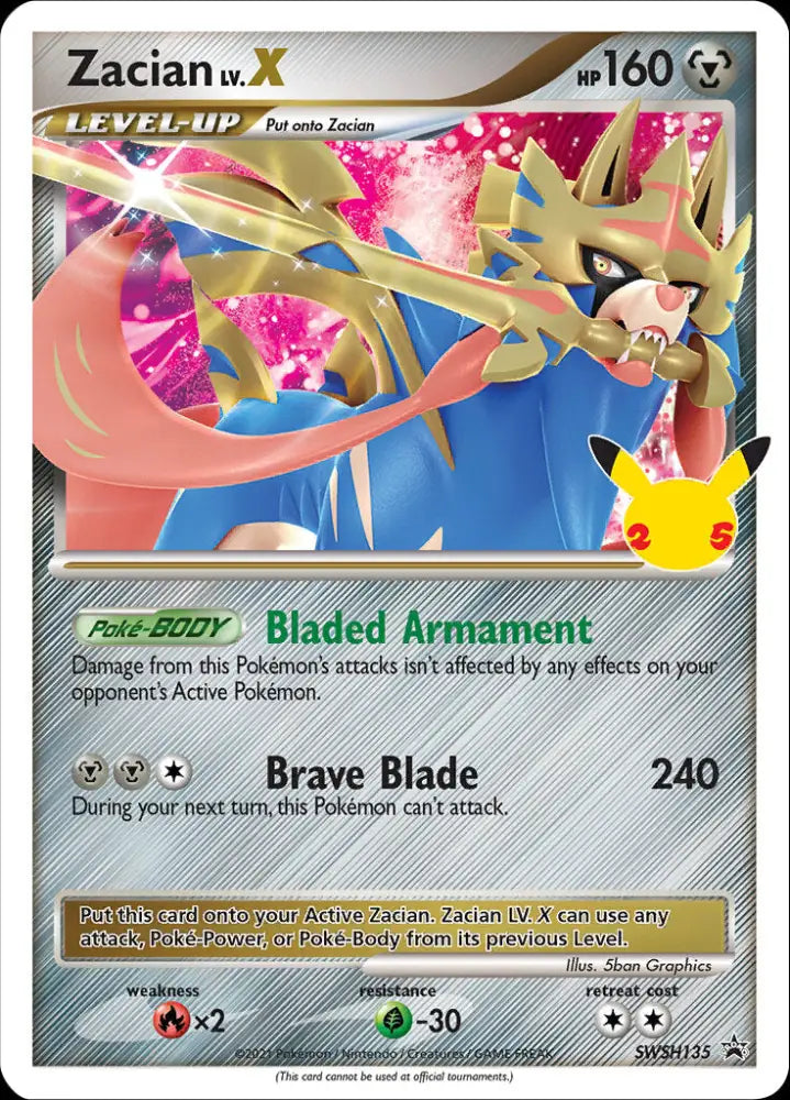 Zacian LV.X (SWSH135) (Celebrations) [Sword & Shield: Black Star Promos] - Pokemon Single