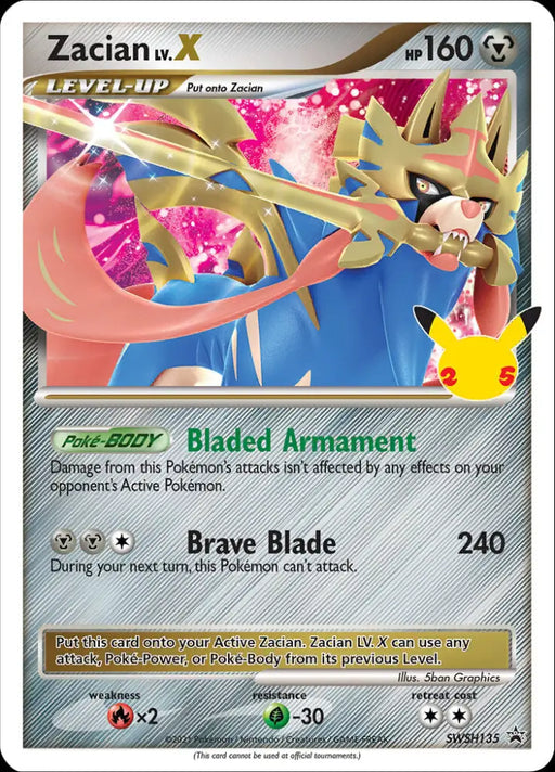 Zacian LV.X (SWSH135) (Celebrations) [Sword & Shield: Black Star Promos] - Pokemon Single
