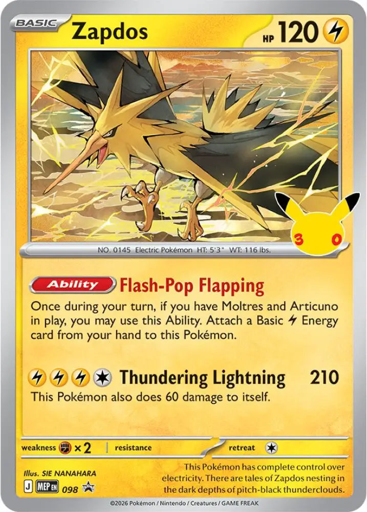 Zapdos - 098 (30th Celebration) [ME: Mega Evolution Promo]