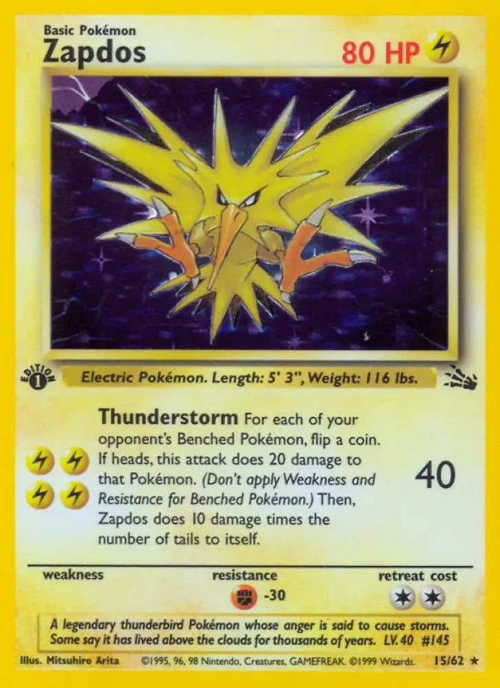 Zapdos (15/62) [Fossil 1st Edition] - Pokemon Single
