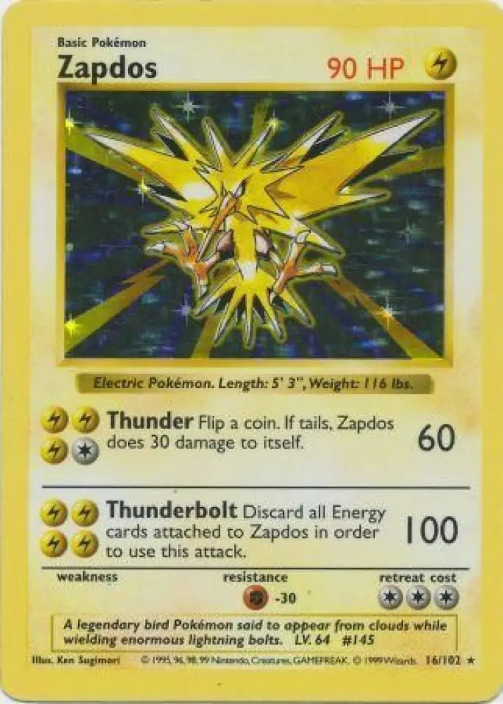 Zapdos (16/102) [Base Set Shadowless Unlimited] - Pokemon Single