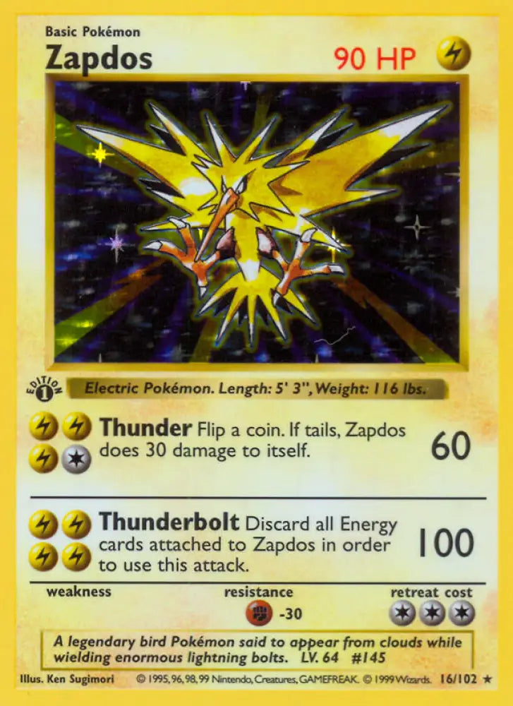 Zapdos (16/102) (Shadowless) [Base Set 1st Edition] - Pokemon Single