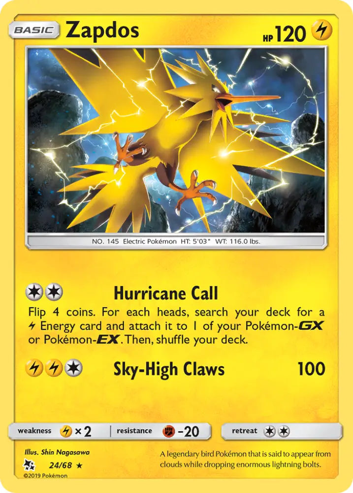 Zapdos (24/68) [Sun & Moon: Hidden Fates] - Pokemon Single