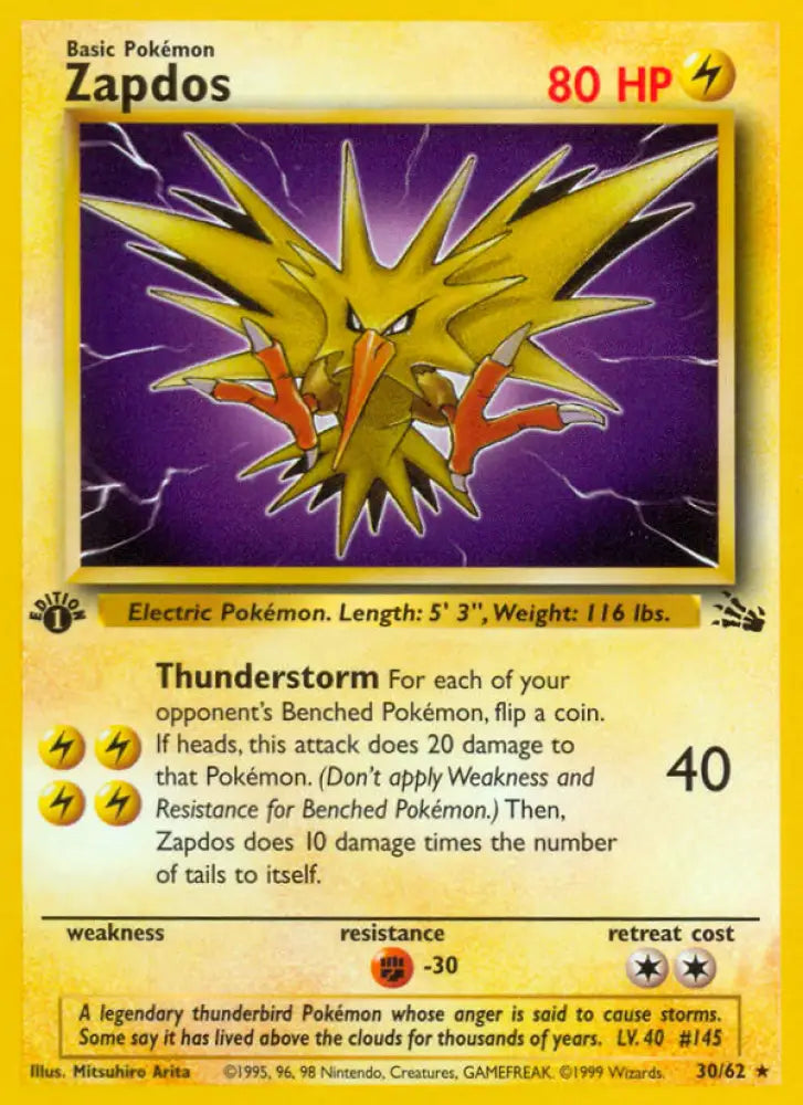 Zapdos (30/62) [Fossil 1st Edition] - Pokemon Single