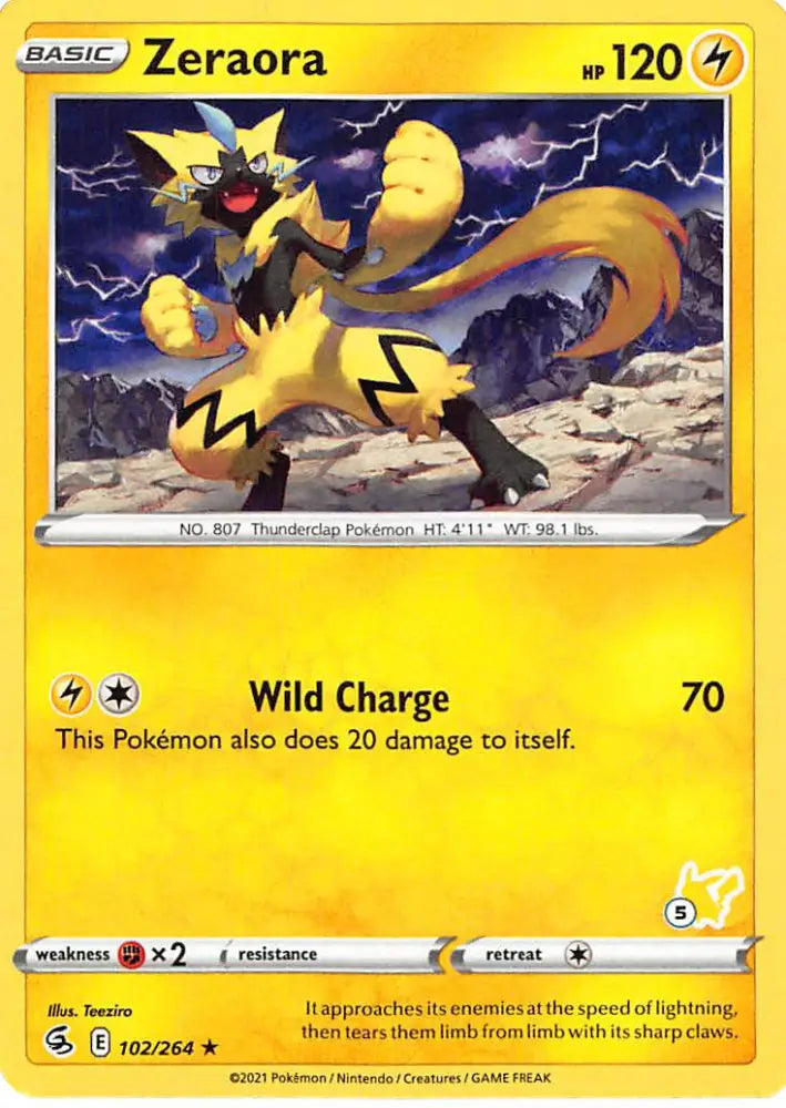 Zeraora (102/264) (Pikachu Stamp #5) [Battle Academy 2022] - Pokemon Single