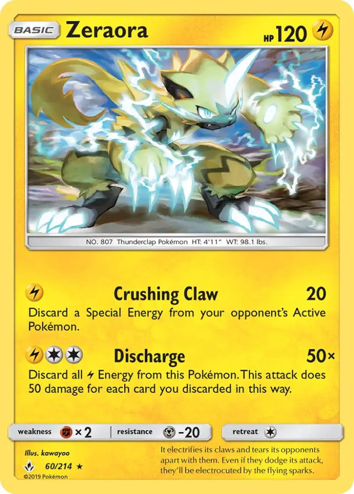Zeraora (60/214) (Cracked Ice Holo) (Theme Deck Exclusive) [Sun & Moon: Unbroken Bonds] - Pokemon Single